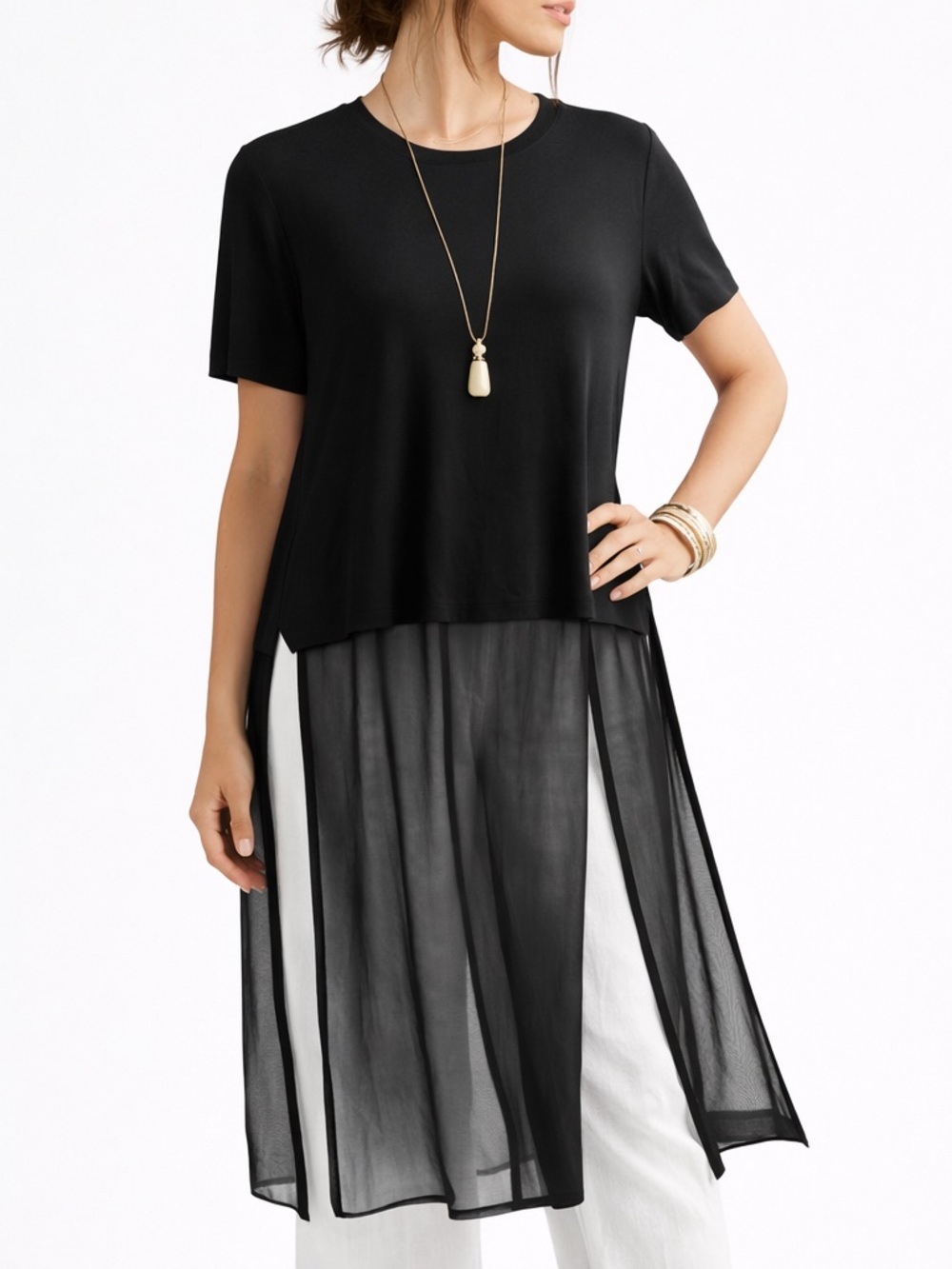C’est Moi Viscose T-Top w Sheer Panels and Slits Whimsy Fairy Made in Italy S/M - Picture 9 of 12